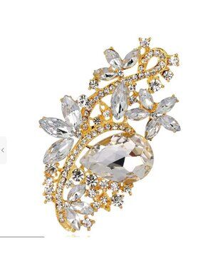 Rhinestone Cluster Brooch Clear Glass Gold Tone